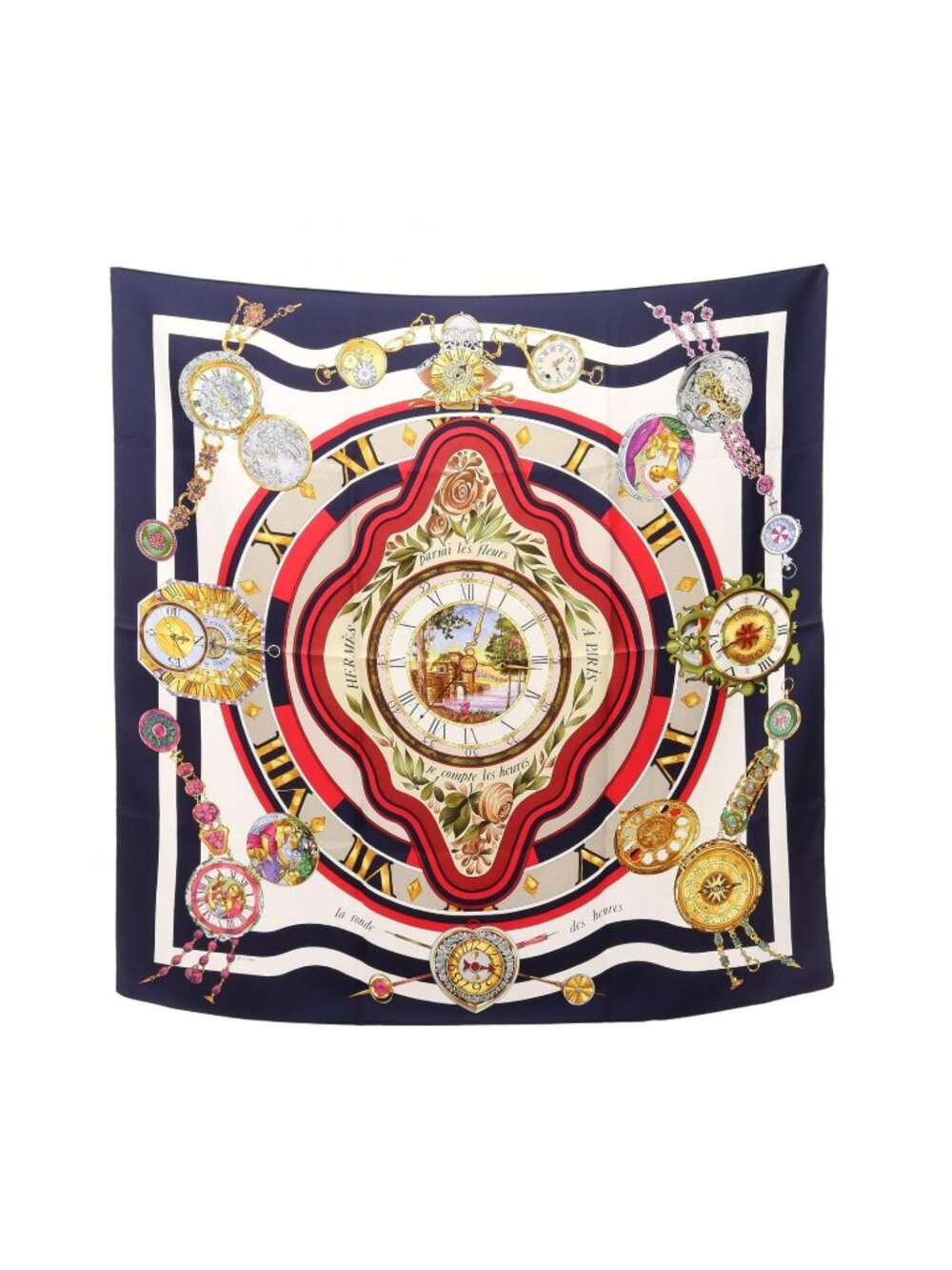 Hermes Scarf Carre 90 Parmi les Fleurs Je Compte les Heures Silk - Picture 1 of 9